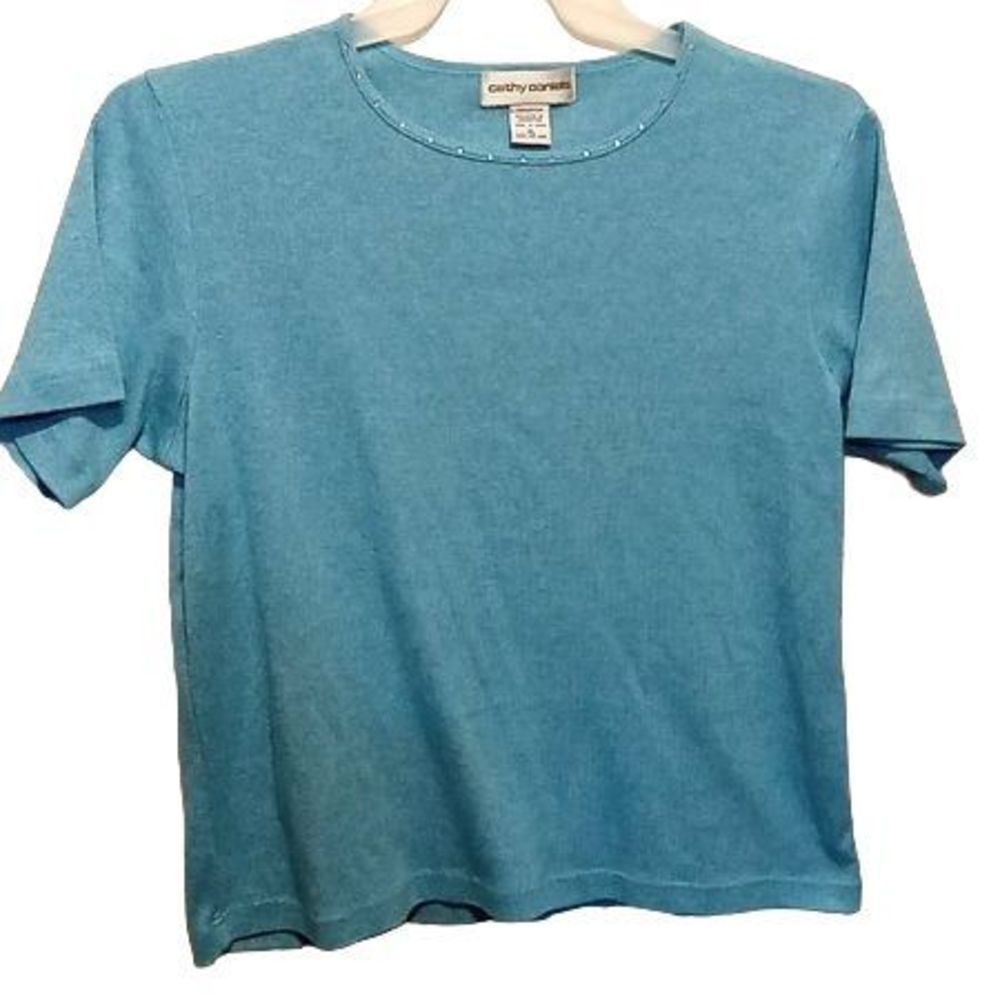 Cathy Daniels Embellished Neckline‎ Teal Women's Blouse Size XL
